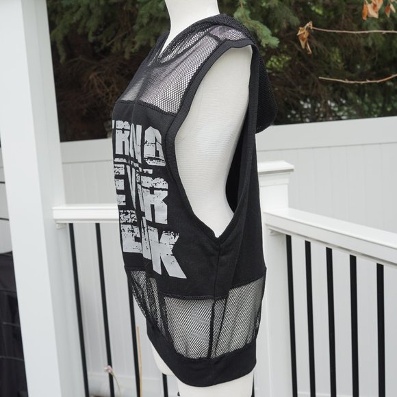 Athleisure Black Mesh Muscle Tank Top Hoodie - Picture 3 of 6